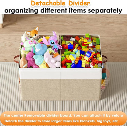 Large Toy Storage Box with Lid Upgraded Toy Storage Chest Organizer with Divider Foldable Toy Bin for Kids Boys Girls Playroom Nursery Bedroom (25"x13"x16")