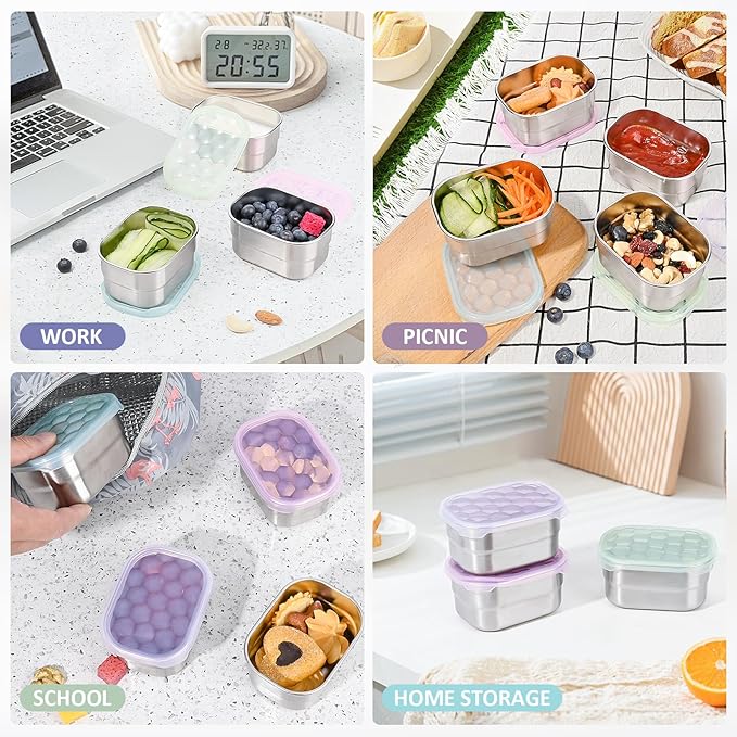 8oz Small (1 CUP) Stainless Steel Snack Containers for Kids and Toddlers (Ages 1-3) | Easy Open Leak Proof Food Containers with Silicone Lids - Perfect Metal Lunch Box for Daycare and School