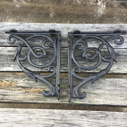 4 Pack Heavy Duty Wall Shelf Bracket, Antique Style Cast Iron Brackets, Garden Braces Rustic Shelf Bracket Black, Hardware Included