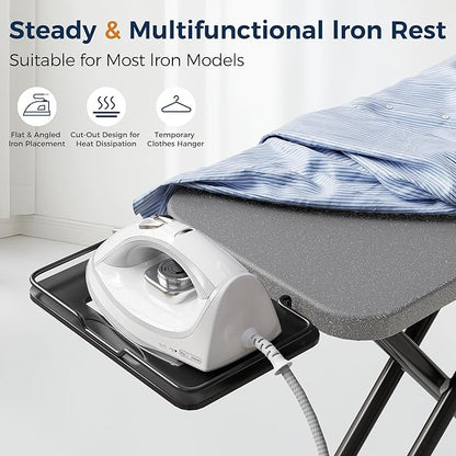 BEWISHOME Foldable Ironing Board, Compact Iron Board with 7 Adjustable Heights and Safety Iron Rest, Ironing Stand with Cover and Pad for Heat Resistance, for Laundry Room 43" X 13" Grey KYB01B