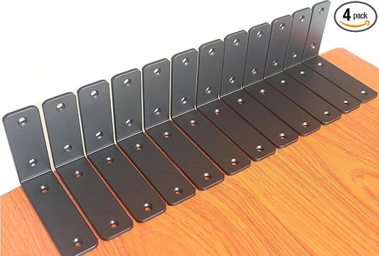 4 Pack - L 5" x H 4" x W1.5, 5mm Thick Black L Shelf Bracket, Iron Shelf Brackets, Metal Shelf Brackets, Floating Shelf, Shelf Supports with Screws