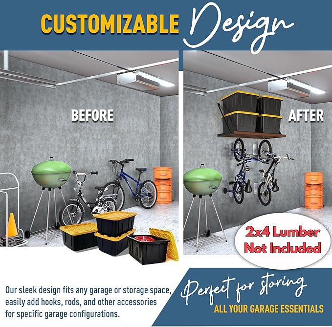 Koova Universal Garage Shelving Kit - Heavy-Duty, Easy Install, Customizable, 600 lbs. Support, Made in USA, Maximize Storage, Reclaim Floor Space