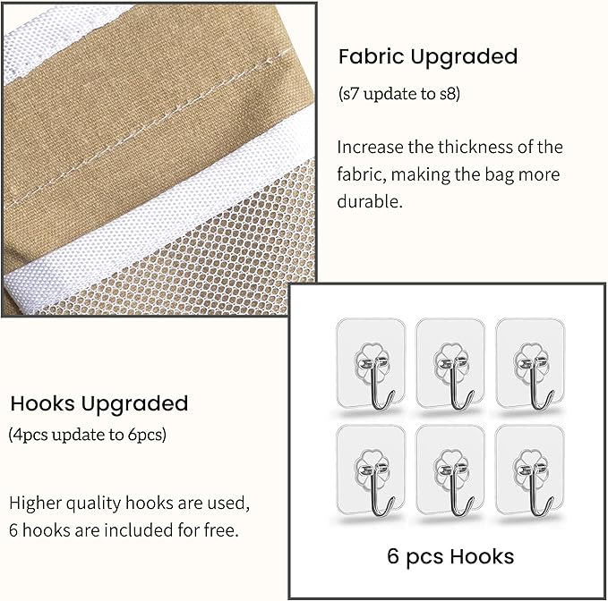 2pcs Large Wall Hanging Organizer Bag, Linen Fabric Door Hanging Storage Baskets with Pockets, Waterproof Bin for Kitchen, Bedroom, Office, RV Camper (Khaki)
