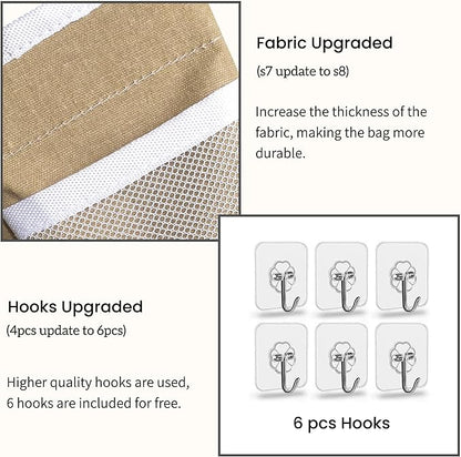 2pcs Large Wall Hanging Organizer Bag, Linen Fabric Door Hanging Storage Baskets with Pockets, Waterproof Bin for Kitchen, Bedroom, Office, RV Camper (Khaki)