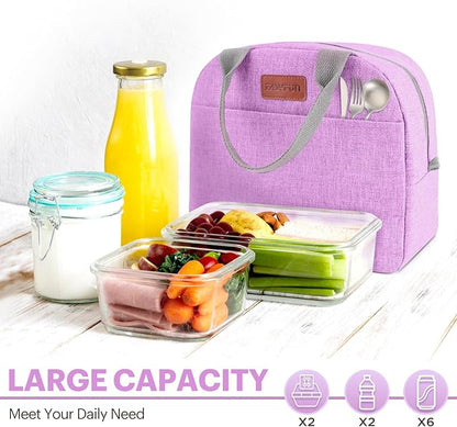 Lunch Bag for Women & Men Adult Insulated Lunch Box, Small Leakproof Cooler Food Lunch Containers Reusable High Capacity Lunch Tote Bags for Work, Travel, Outdoor (Purple)