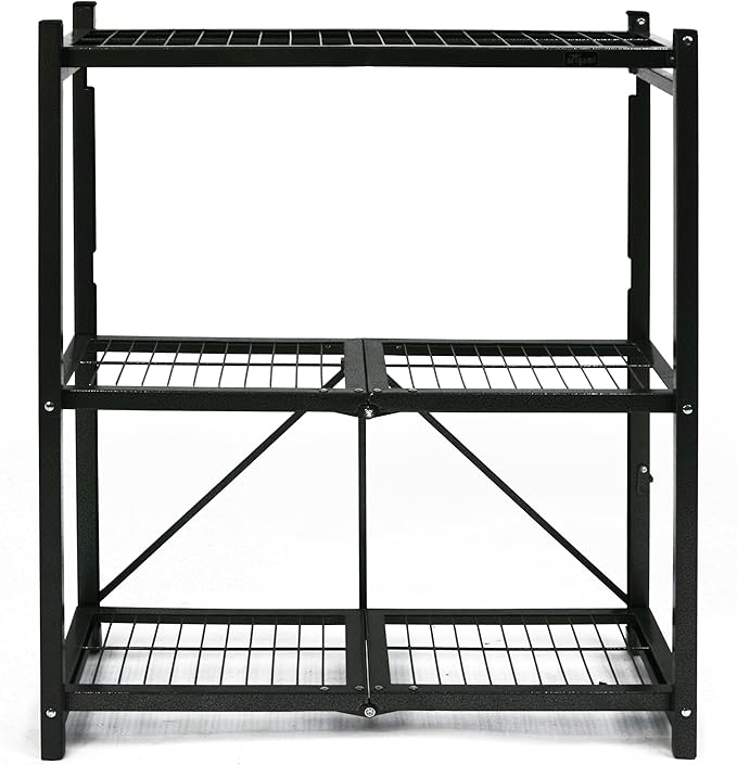 Origami 2 Pack 3 Tier Folding Shelves, Storage Shelving Rack Unit with Wheels, Pewter