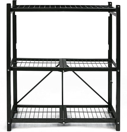 Origami 2 Pack 3 Tier Folding Shelves, Storage Shelving Rack Unit with Wheels, Pewter