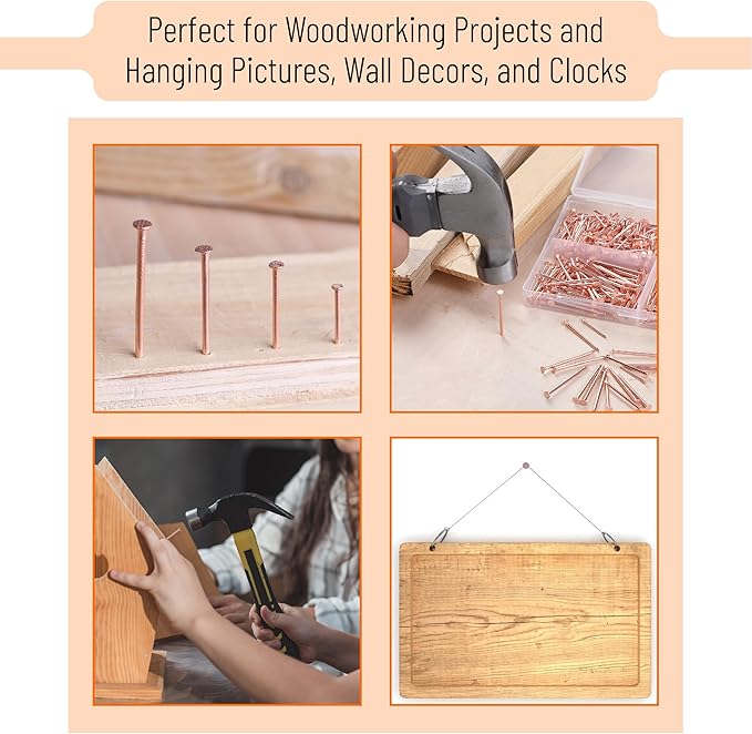 Mr. Pen- Nail Assortment Kit, 600 Pcs, 4 Sizes, Rose Gold, Small Nails for Hanging Pictures, Finishing Nails, Wall Nails for Hanging, Pin Nails, Hardware Nails, Assorted Nails, Galvanized Nails