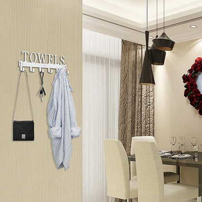 Over The Door Rack, Towel Hooks for Bathroom, Bath Towel Holder Door Mount Metal Towel Hanger for Bedroom Kitchen Pool Beach Towels Bathrobe Wall Mount Towel Rack for Bathrooms (6 Hooks, White)