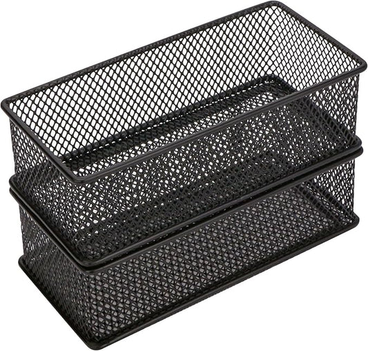 Annova Mesh Drawer Cabinet and Shelf Organizer Bins Storage Basket School Office Supply Holder Tray- Set of 2 (Black, 3x6x2 Inch)