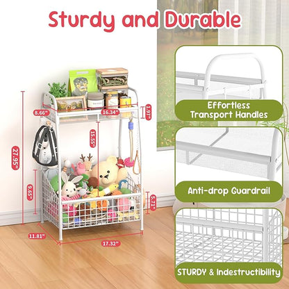 Indestructible Medium Dog Toy basket, Toy Box for Dogs,Pet Toys Bin Dog Metal Wire Basket for Toys, Food Storage, Storage Organizer Chest Storage, Toy Box for Living Room Area (White)