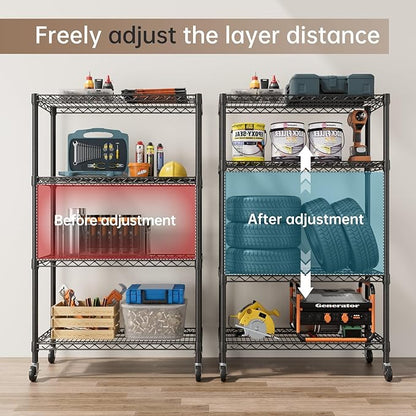 SINGAYE 4 Garage Heavy Duty Shelving Unit Kitchen Pantry Close Home Organizers and Storage Bathroom Shelf Laundry Room Organization Industrial Book Metal Wire Adjustable Shelves