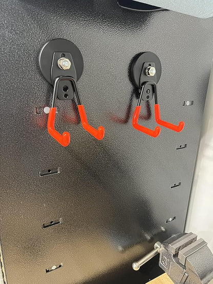 ULIBERMAGNET Heavy Duty Magnetic Garage Hook,10 Pack Strong Large Magnet Hooks for Power Drill,Garden Tools,Hose,Pegboard,Garage, Workshop,Magnetic Storage Hooks for Indoor Outdoor Hanging(Orange)