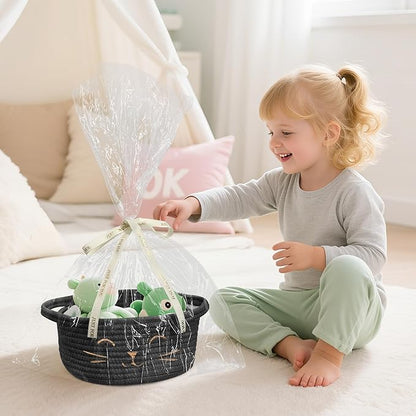 9.8" x 4" Small Cat Toy Basket - Gift Baskets Empty for Baby Shower Baby Baskets for Nursery Cute Woven Rope Storage Basket for Home Décor , Dog Toy Basket Black Easter basket