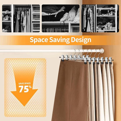 IEOKE Pants Hangers with Clips: 12Pack Skirt Hangers for Women Metal Adjustable Trouser Hangers for Jeans Shorts Dress - Black