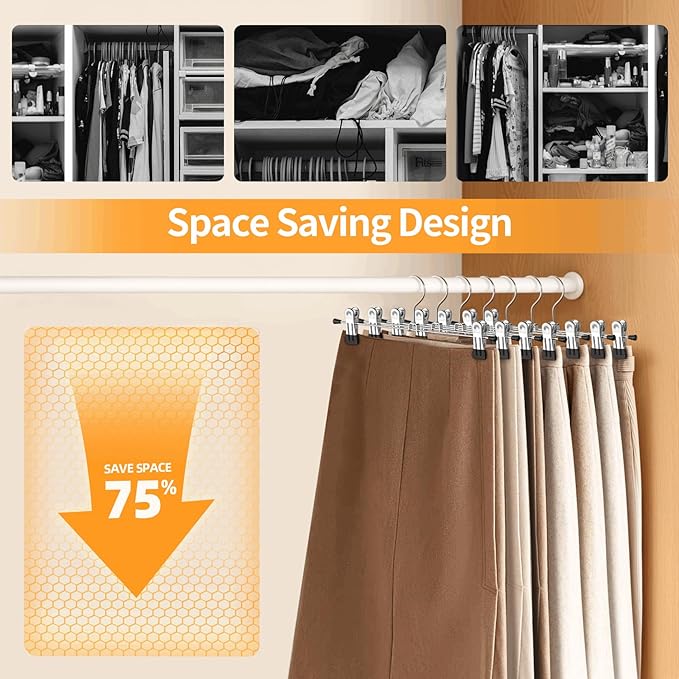 IEOKE Pants Hangers with Clips: 50 Pack Skirt Hangers for Women Metal Adjustable Trouser Hangers for Jeans Shorts Dress - Black