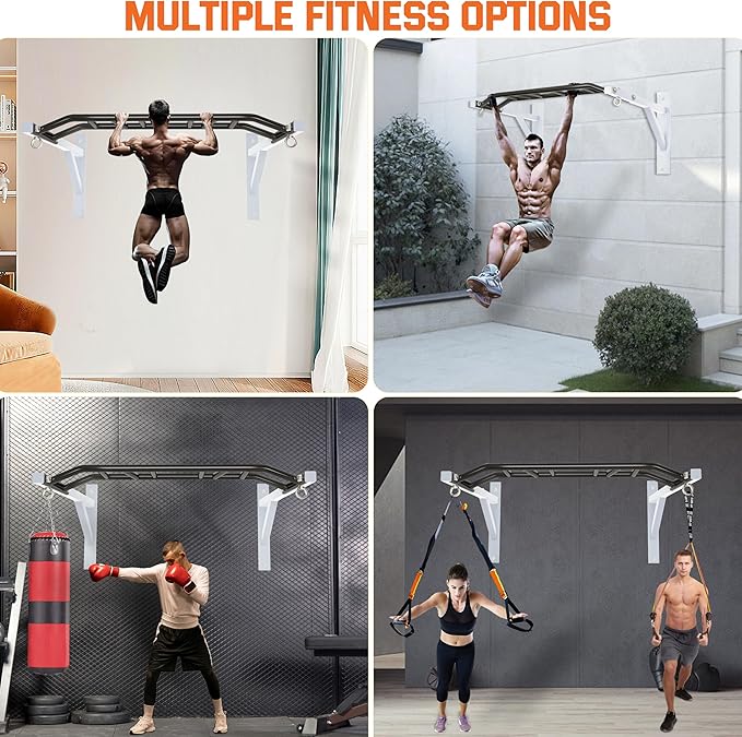 Upgrade Pull Up Bar Wall Mounted,Heavy Duty Multi Grip Chin Up Bar for Strength Training, 600 lbs Capacity, Durable Steel Construction, Perfect for Home and Garage Workouts