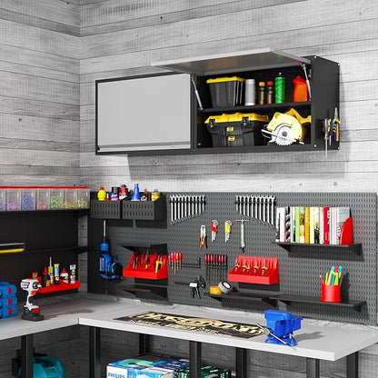 Garage Wall Cabinet, Floating Metal Wall Cabinet with Up-Flip Door and Shelves,19.7''H Hanging Wall Mounted Storage Cabinet for Garage, Warehouse, Workshop, RV