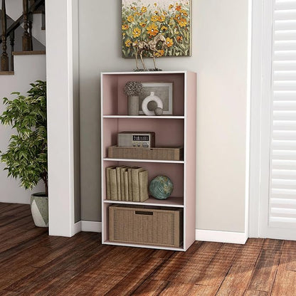 Homes: Inside + Out Apexa 4-Tier Cube Storage Organizer Shelves, Stackable Wood Bookcase Fits Cubby Bins for Organization, Dorm Teen Room Decor & Home Office, Light Pink