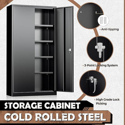 INTERGREAT Metal Storage Cabinet, 72” H Storage Cabinet with 2 Doors and 4 Adjustable Shelves for Office, Home, Garage, Pantry (Assembly Required, Black)