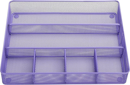 Annova Desk Top Organizer Tray for Office Organization - Metal Mesh - Storage Tray with Dividers for Pens, Desktop Accessories, Bathroom, Kitchen, Makeup and Office Supplies (Large, Purple)