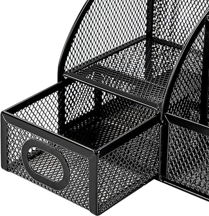 Amazon Basics Pen Holder and Desk Organizer, Office Supplies Storage Caddy, 9.1" x 5.9" x 5.5", Black