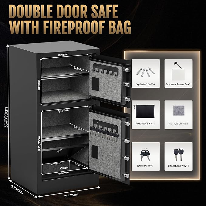 8.6 Cu Ft Extra Large Home Safe with Fireproof and Waterproof Bag,Heavy Duty Double Door Security Safe Box with Removable Shelves,Digital Safes with Hidden Lock Box for Cash Files Office