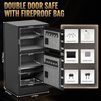 8.6 Cu Ft Extra Large Home Safe with Fireproof and Waterproof Bag,Heavy Duty Double Door Security Safe Box with Removable Shelves,Digital Safes with Hidden Lock Box for Cash Files Office