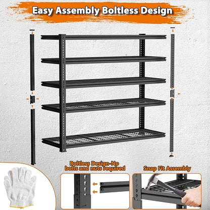 ROOMTEC Garage Shelving, 3300 LBS Capacity Storage Shelves Heavy Duty, 5 Tier Adjustable Metal Organizer Wire Rack, 60"L x 24"W x 78"H Utility Shelf Unit for Kitchen Pantry (1, 60" L x 24" W x 78" H)