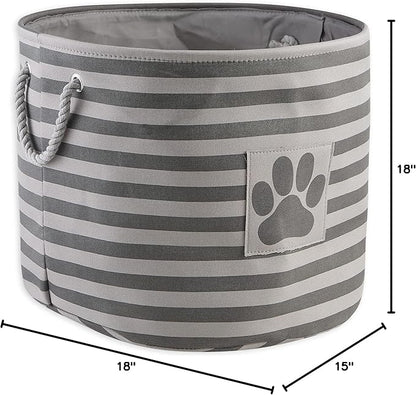 Bone Dry Pet Storage Collection Striped Paw Patch Bin, Large Round, Gray