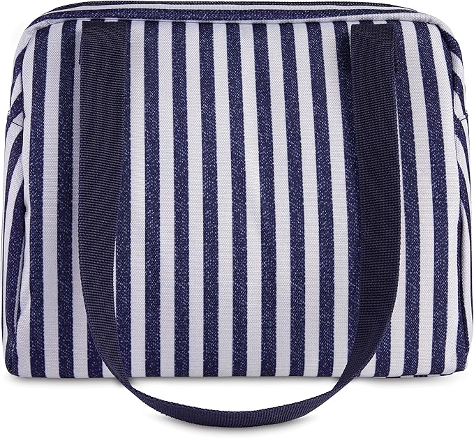 PackIt® Freezable Hampton Lunch Bag, Seaside Stripe, Built with EcoFreeze® Technology, Collapsible, Reusable, Zip Closure with Front Pocket and Shoulder Straps, Designed for Fresh Office Lunches