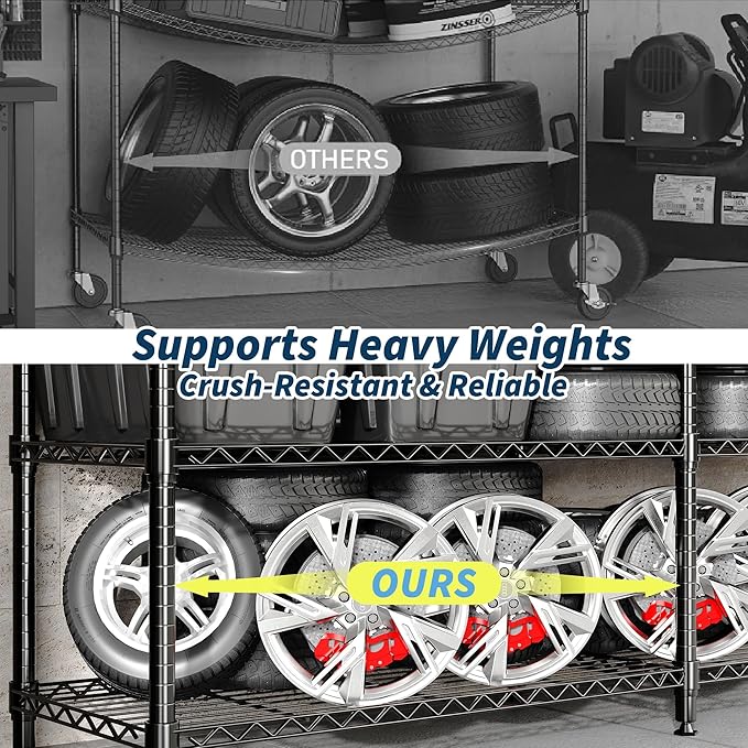 4-Tier Metal Storage Shelves, Adjustable Wire Shelving Unit for Garage, Pantry, Basement & Kitchen, Easy Assembly, 59" w x 13.8" d x 59.5" h, 265 Lbs Per Tier