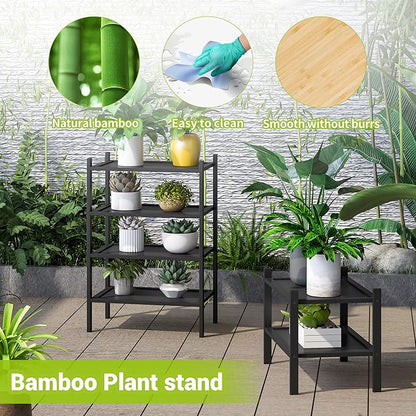 BMOSU 2-Tier Bamboo Small Shoe Rack Premium Stackable Shoe Shelf Storage Organizer for Hallway Closet Living Room Entryway Organizer(Black)