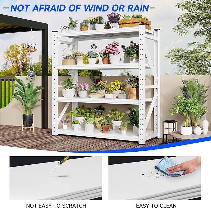 59" W Garage Storage Shelves,3000LBS Garage Shelving Heavy Duty Adjustable Shelving Unit,4 Tier Metal Utitly Shelves Industrial Shelving for Warehouses,Basement,White