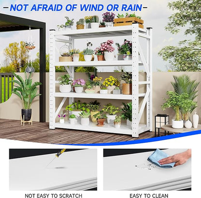 59" W Garage Storage Shelves,3000LBS Garage Shelving Heavy Duty Adjustable Shelving Unit,4 Tier Metal Utitly Shelves Industrial Shelving for Warehouses,Basement,White