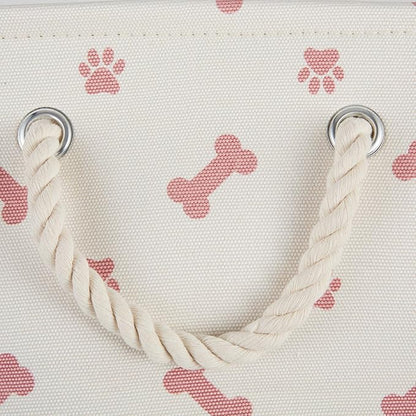 Bone Dry Pet Storage Collection Paw and Bone Print, Medium Round, 12x15x15, Rose