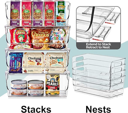 Sorbus Stackable Storage Bins Open Front, Clear Stackable Storage Bins, Pantry Bins for Storage and Organization, Acrylic Stackable Bins for Kitchen, Clear Pantry Organizer Bins (Small Narrow 4 Pack)