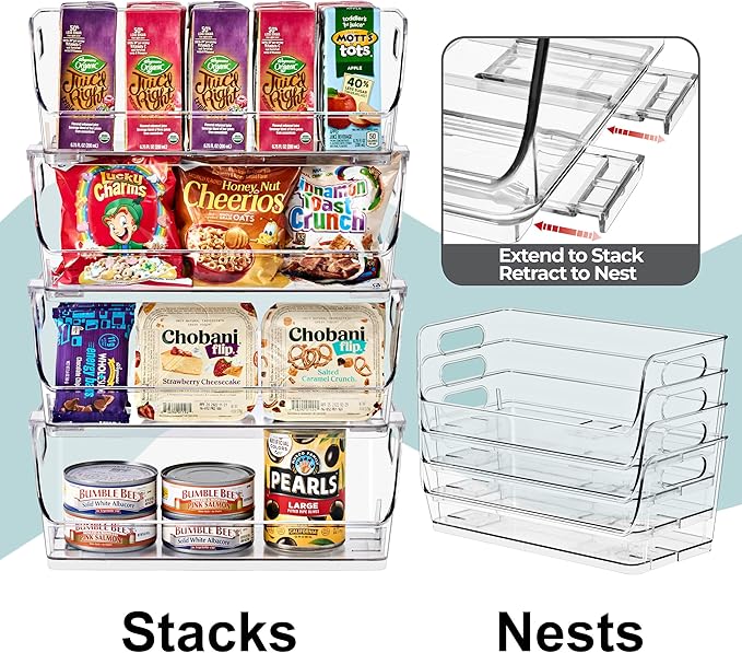 Sorbus Stackable Storage Bins Open Front, Clear Stackable Storage Bins, Pantry Bins for Storage and Organization, Acrylic Stackable Bins for Kitchen, Clear Pantry Organizer Bins (Small Narrow 2 Pack)