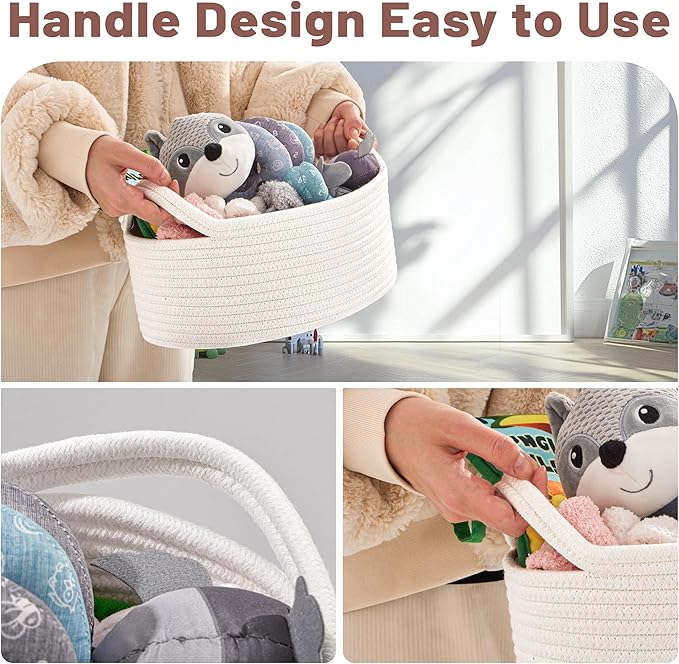 Small Woven Basket Gift For Empty,Easter basket With Ribbons and Bags, Durable Cute Gifts 12"X 8" X 5"Small Rope Basket for Gifting,White