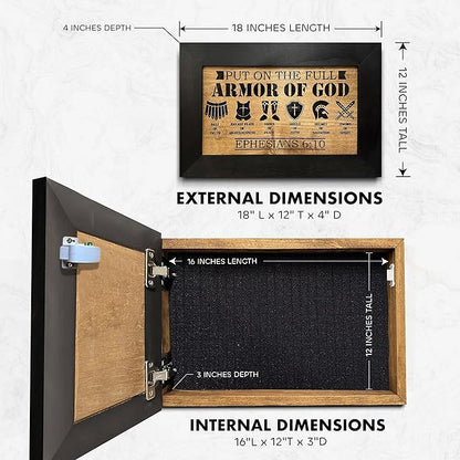 Full Armor of God Wall Gun Safe - Religious Hidden Gun Safe - Handcrafted Concealment Furniture for Guns - Quick Access Firearm Storage with Magnetic Lock - Hidden Shelf Safe by Bellewood Designs