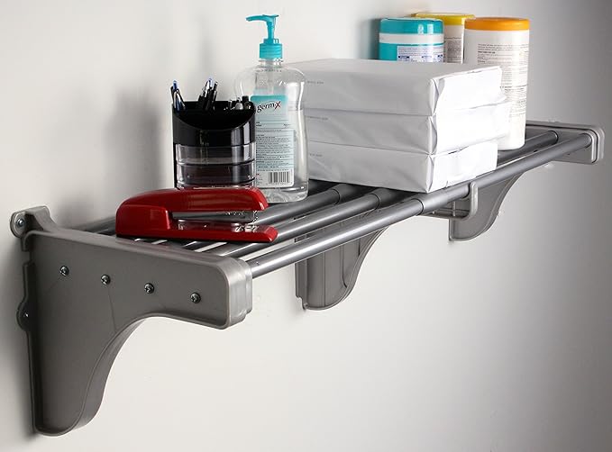 EZ Shelf-Expandable-Closet Shelf (NO Hanging Rod)- 42.5” to 75” -Silver-Easy Install to Backwall(Floating)-Wire Closet Shelving Alternative-(EZS-S72S-1-2)