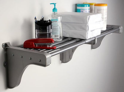 EZ Shelf-Expandable-Closet Shelf (NO Hanging Rod)- 42.5” to 75” -Silver-Easy Install to Backwall(Floating)-Wire Closet Shelving Alternative-(EZS-S72S-1-2)