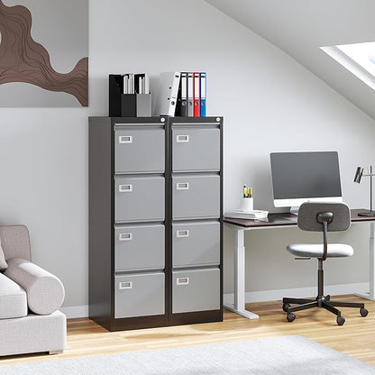 4 Drawer File Cabinet, Vertical Filing Cabinets with Lock, Metal File Cabinets for Home Office, Anti-Tip 4 Storage Drawers for Letter/Legal/A4/F4 Size (Assemble Required, Black)