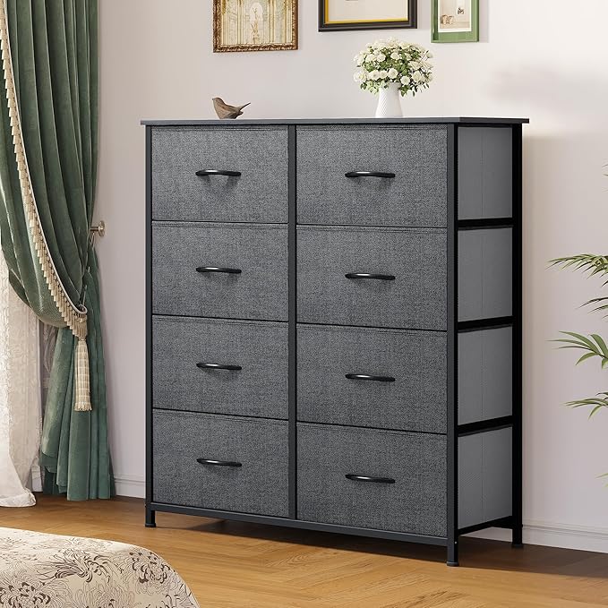 YITAHOME Dresser for Bedroom, Tall Dresser with 8 Drawers, Storage Tower with Fabric Bins, Chest of Drawers for Closet & Living Room