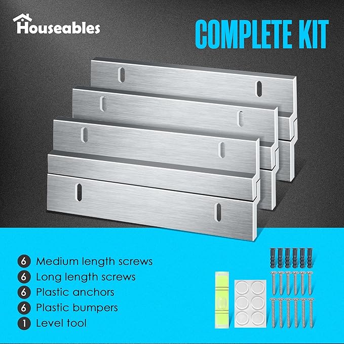 Houseables French Cleat Hanger, Mirror Hanging Kit, Mirror Hanging Hardware, Heavy Duty Picture Hangers, Mounting Bracket, Z Clips, Z Brackets for Wall Mounting, Aluminum, Metal, 50 LBS, 6 in, 3 Pair