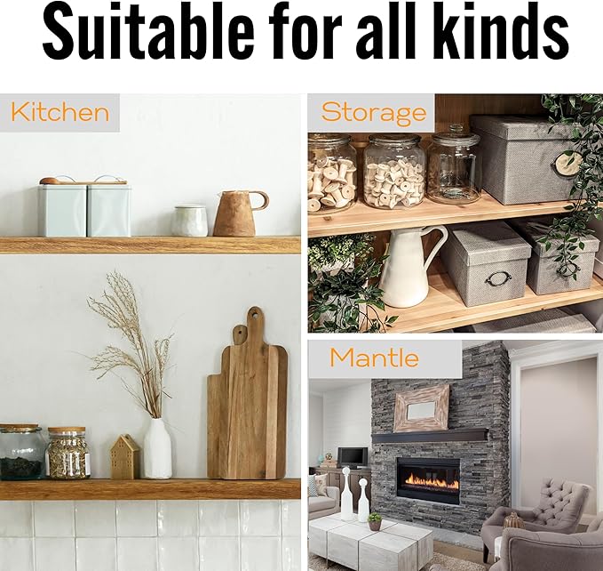 EVALD Heavy Duty Floating Shelf Bracket | 4-Inch Floating Mantel Mount, Blind Shelf Supports, and Anchors | Floating Shelf Hardware for Home and Office Decor | Fireplace Mantel Brackets (4 Pack)