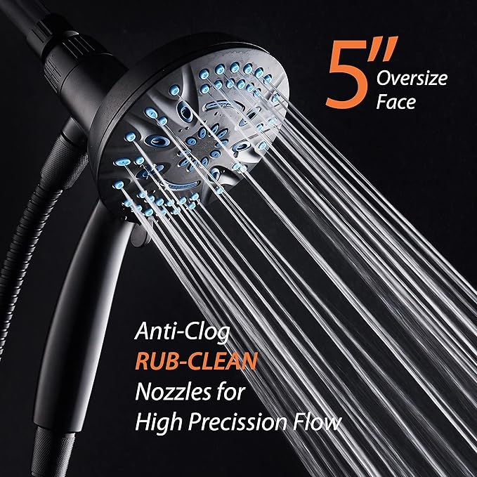 AquaCare Magneton High-Pressure 8-mode Handheld Shower Head with Magnetic Guidance Docking System - 2 Magnetic Brackets, 5 inch Face, Hygienic Jets, 6 ft. Stainless Steel Hose/Matte Black Finish