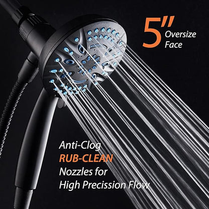 AquaCare Magneton High-Pressure 8-mode Handheld Shower Head with Magnetic Guidance Docking System - 2 Magnetic Brackets, 5 inch Face, Hygienic Jets, 6 ft. Stainless Steel Hose/Matte Black Finish