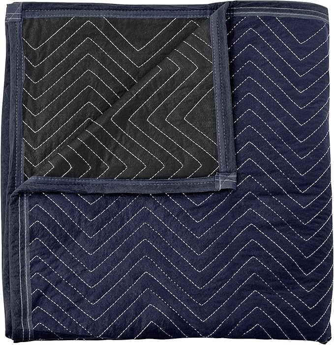 Sure-Max 12 Moving & Packing Blankets - Pro Economy - 80" x 72" (35 lb/dz weight) - Quilted Shipping Furniture Pads Navy Blue and Black