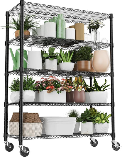 3300LBS 53.1" W 5 Tiers Shelf Steel Storage Shelving Utility Shelving Unit Steel Organizer Wire Rack for Home,Kitchen,Office,Garage Black 23.6" D x 53.1" W x 73.6" H